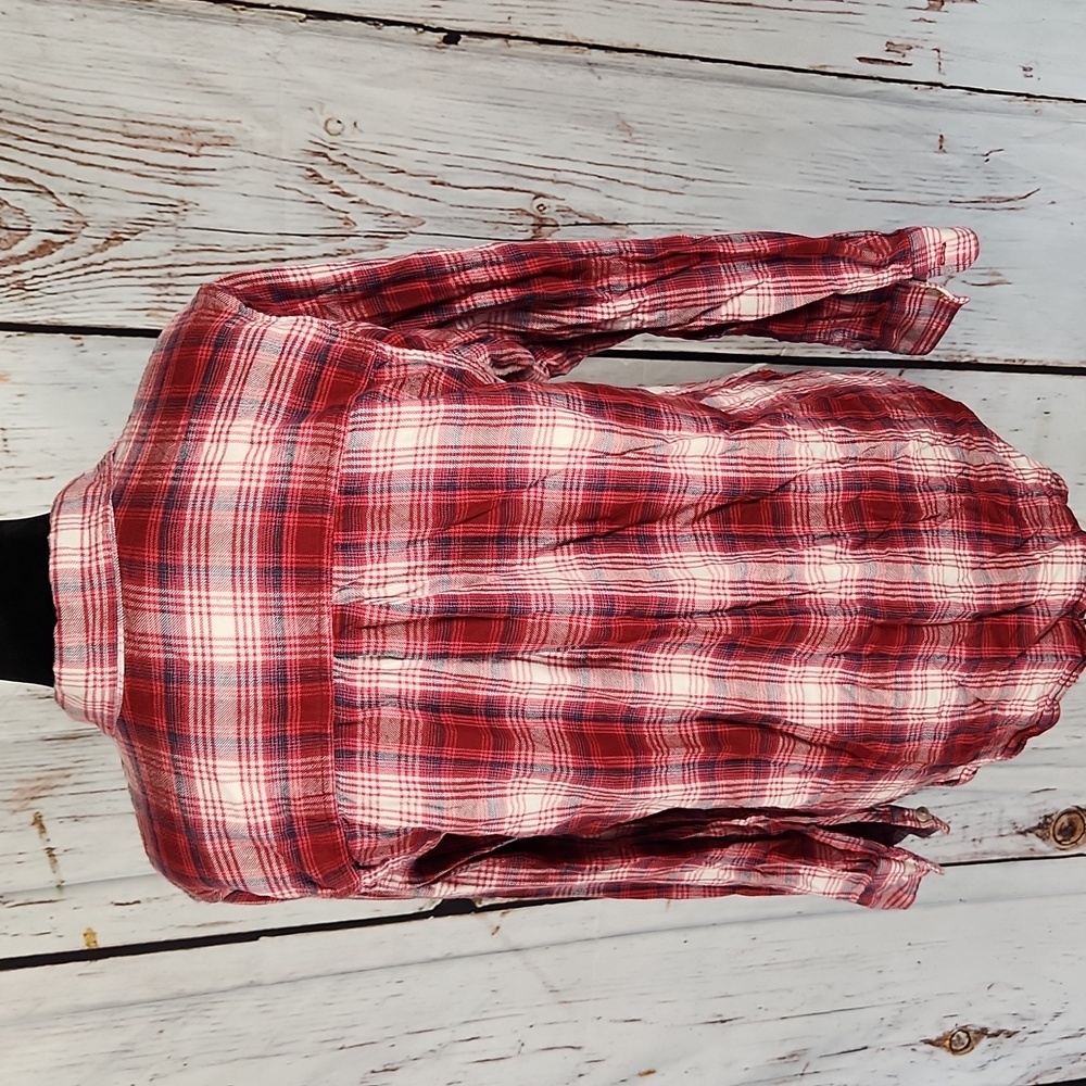 Eddie Bauer Flannel Shirt Red White Blue Plaid M - Picture 4 of 9